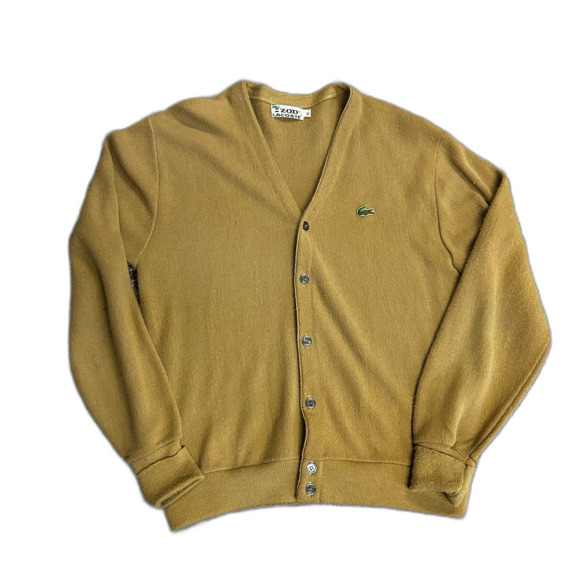 VTG 80s Izod Lacoste Men's Camel Tan Orlon Acrylic LS Cardigan Sweater Size XL - Picture 2 of 13